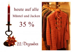 35% reduziert gibt es alle Mäntel aller Label - nur am Mittwoch den 22.12.2010.