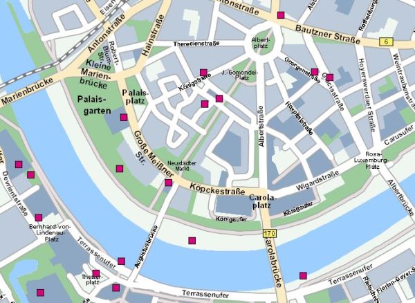 Im Themenstadtplan von Dresden sind alle Veranstaltungsorte zum Kirchentag 2011 visualisiert.