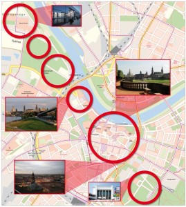 Die Hauptveranstaltungen finden in den rot umrahmten Kreisen südlich der Elbe statt.