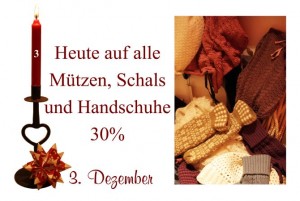 Alle Mützen, Schals und Handschuhe aller Labels (Noa-Noa, Container, Two-Danes, Nü by Staff-Woman) sind am Samstag den 3. Dezember um 30% reduziert.