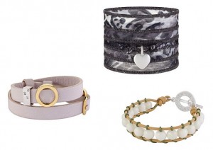 Ein Armband von Sence-Copenhagen kann ganz unterschiedlich aussehen (so wie auch die Mode). Hier zu sehen sind Armbänder aus den Materialien Leder, Baumwollen, Seide und Horn.