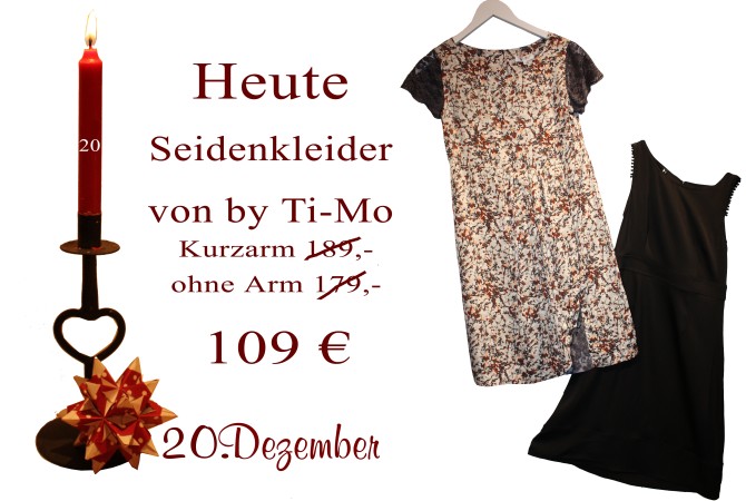 Das schwarze ärmellose Kleid und auch das gemusterte Kleid mit Ärmeln kosten am Donnerstag den 20.12.2012 nur 109€.