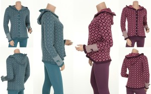 Kapuzenpullover oder -Jacke Knitwear Gittchen (24-056) von Sorgenfri Sylt in den Farben Petrol und Aubergine