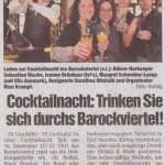 Presseartikel zur ersten Cocktail-Night, die von Geschäften des Dresdner Barockviertels organisiert und durchgeführt wurde.